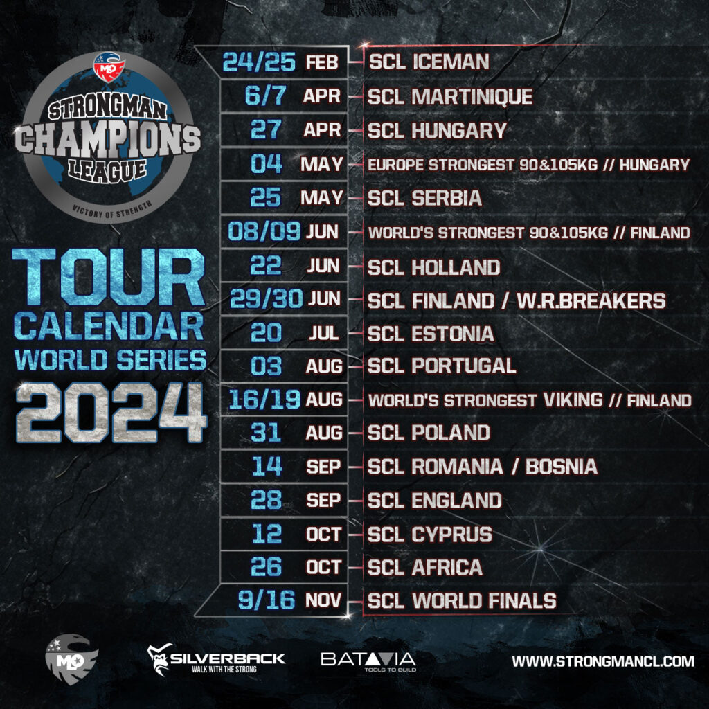 Calendar 2024 of the MLO Strongman Chamions League WORLD TOUR NOW